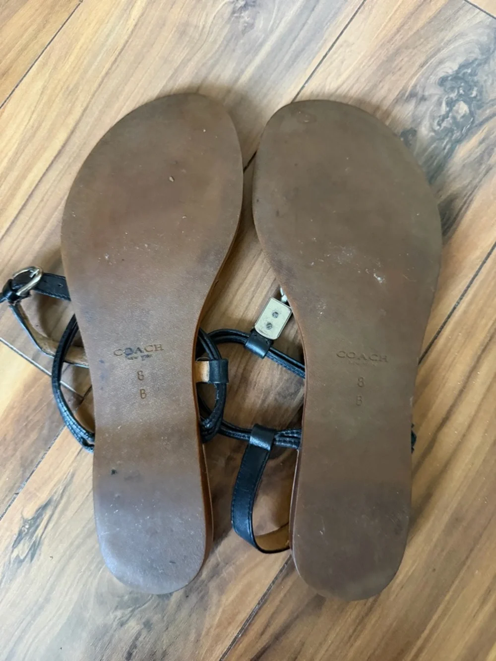 Coach Black T-Strap Brown Leather Flat